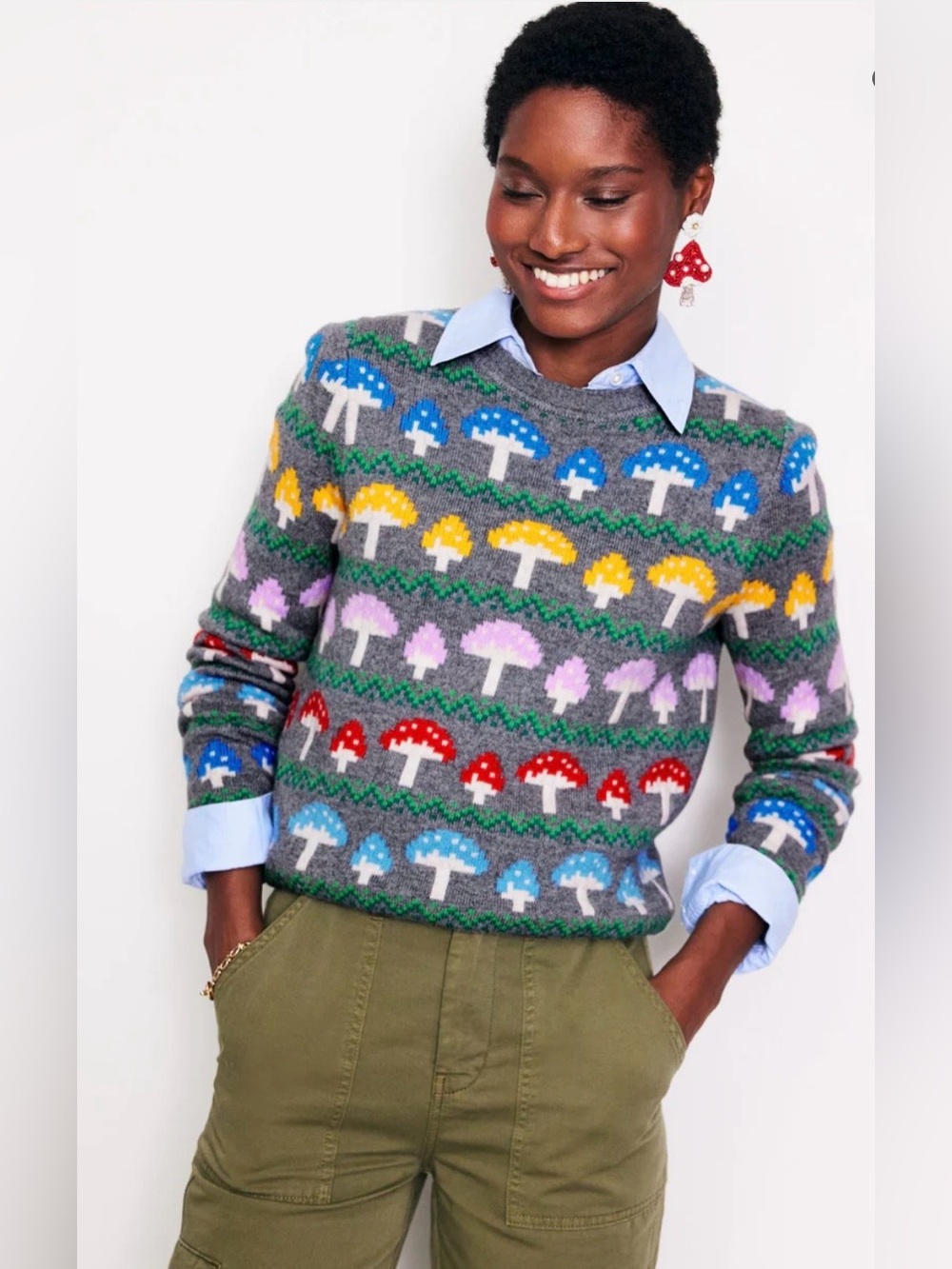 Boden Mushroom Print Edie Fair Isle Jumper - Picture 3 of 12